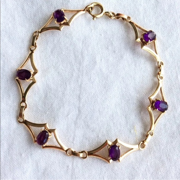 14K GOLD NATURAL UNTREATED AFRICAN AMETHYST VINTAGE LINK BRACELET - Picture 3 of 7